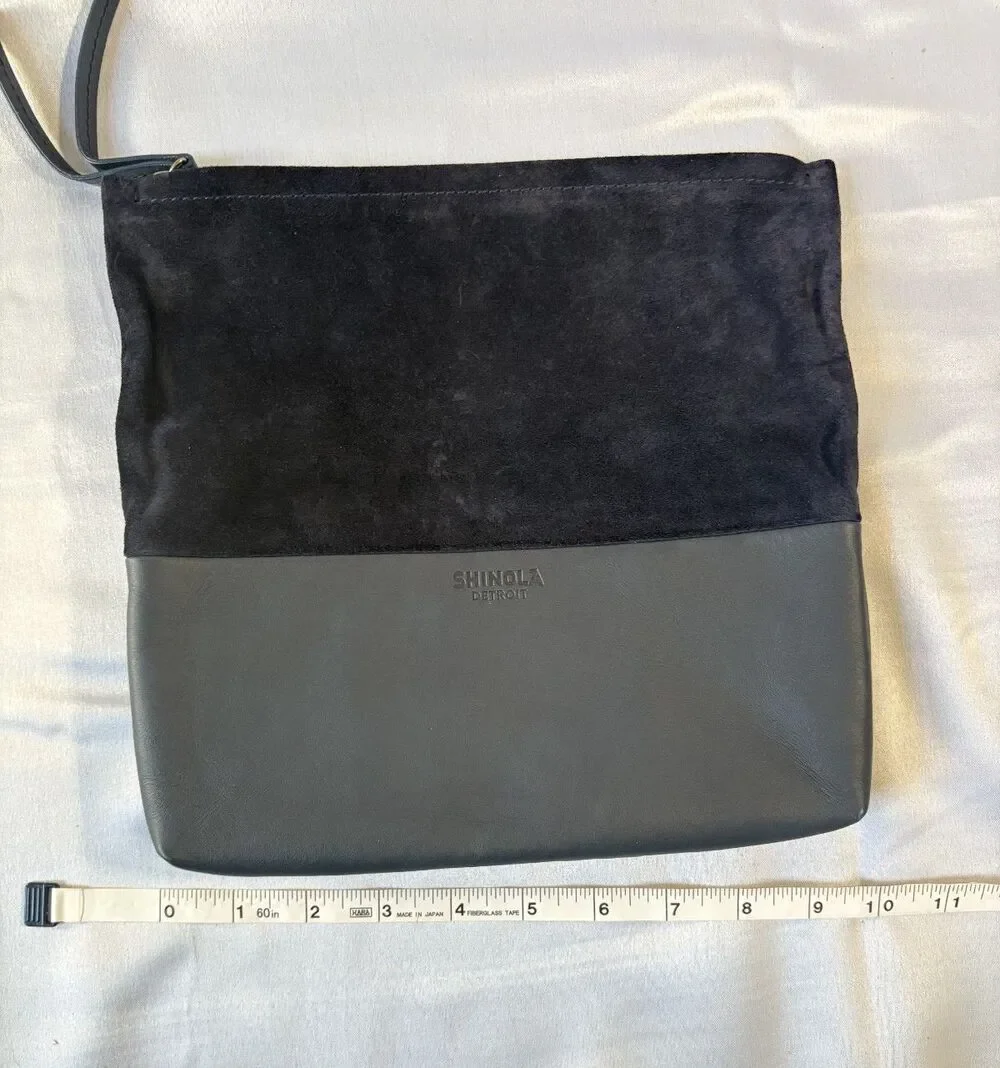 Shinola‎ Detroit Foldover Clutch Womens OS Navy Blue Excellent Leather Suede Zip